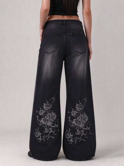 Gunslinger Grave Roses Wide-Leg Jeans
