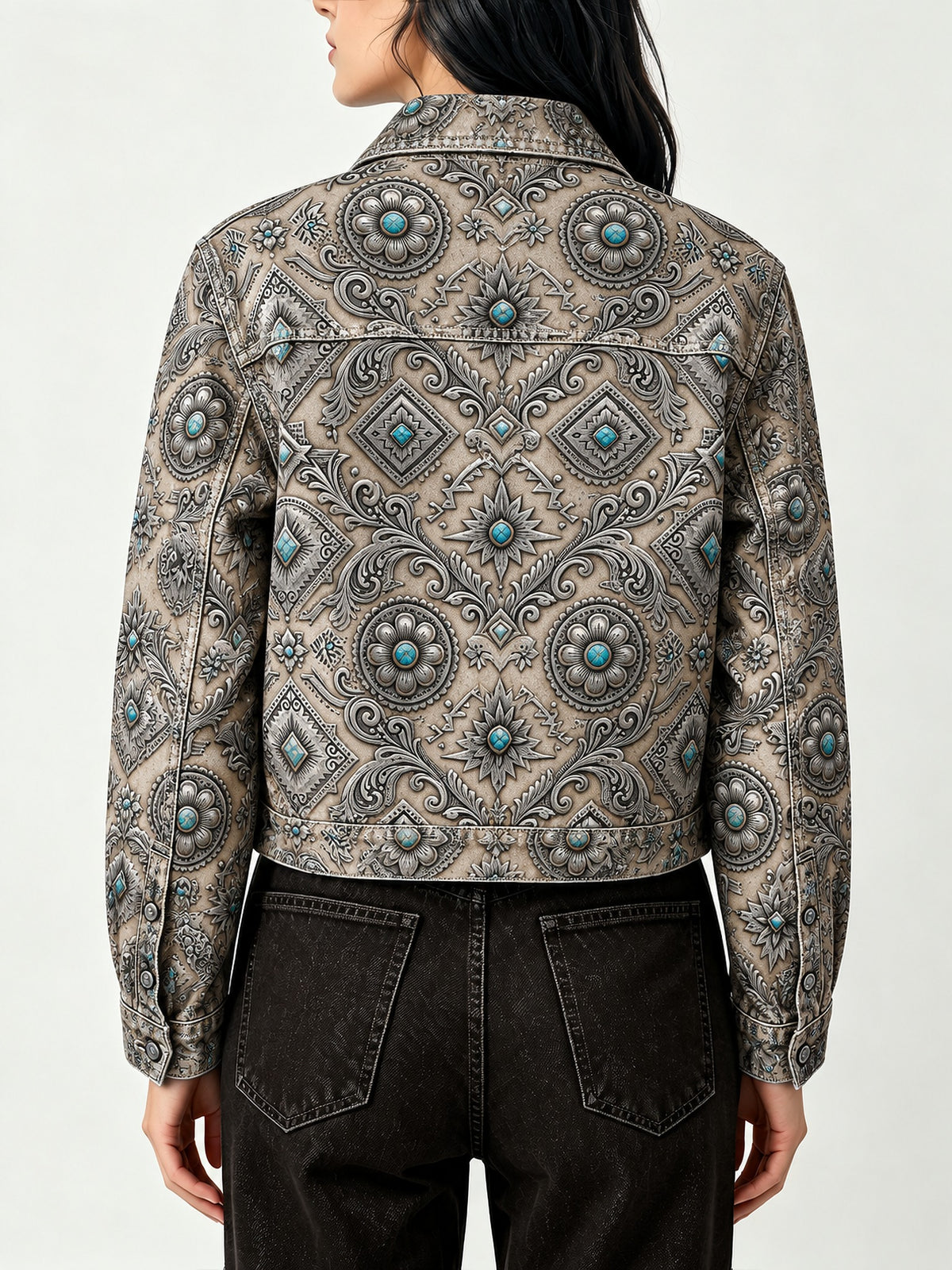 Tooled Concho Heritage Cropped Denim Jacket