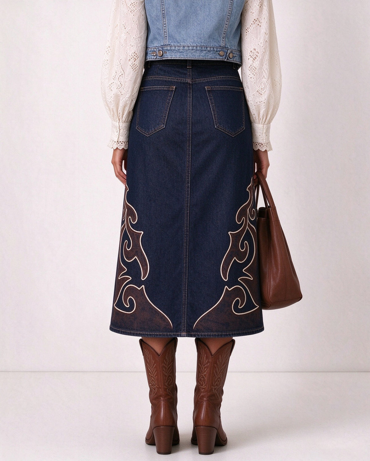 Gunsmoke Scroll Denim Midi Skirt