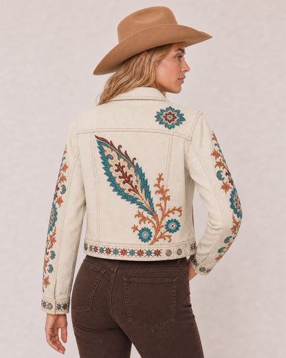 Prairie Bloom Cream RB-JKT01 – Back View – Riley – cream, teal, rust, maroon