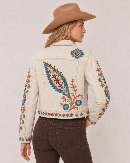 Prairie Bloom Cream RB-JKT01 – Back View – Riley – cream, teal, rust, maroon