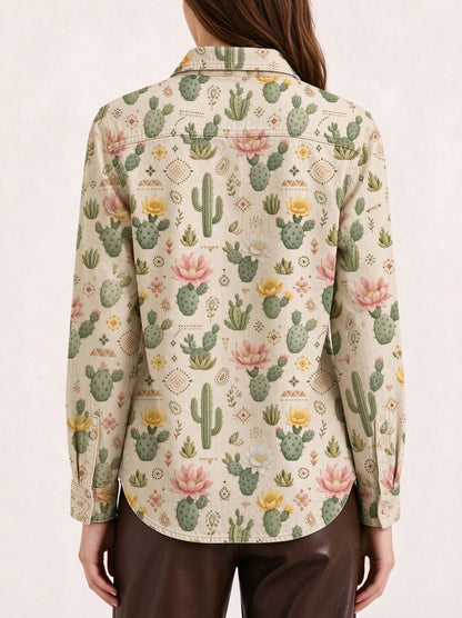 Prairie Cactus Blossom Long Sleeve Denim Shirt