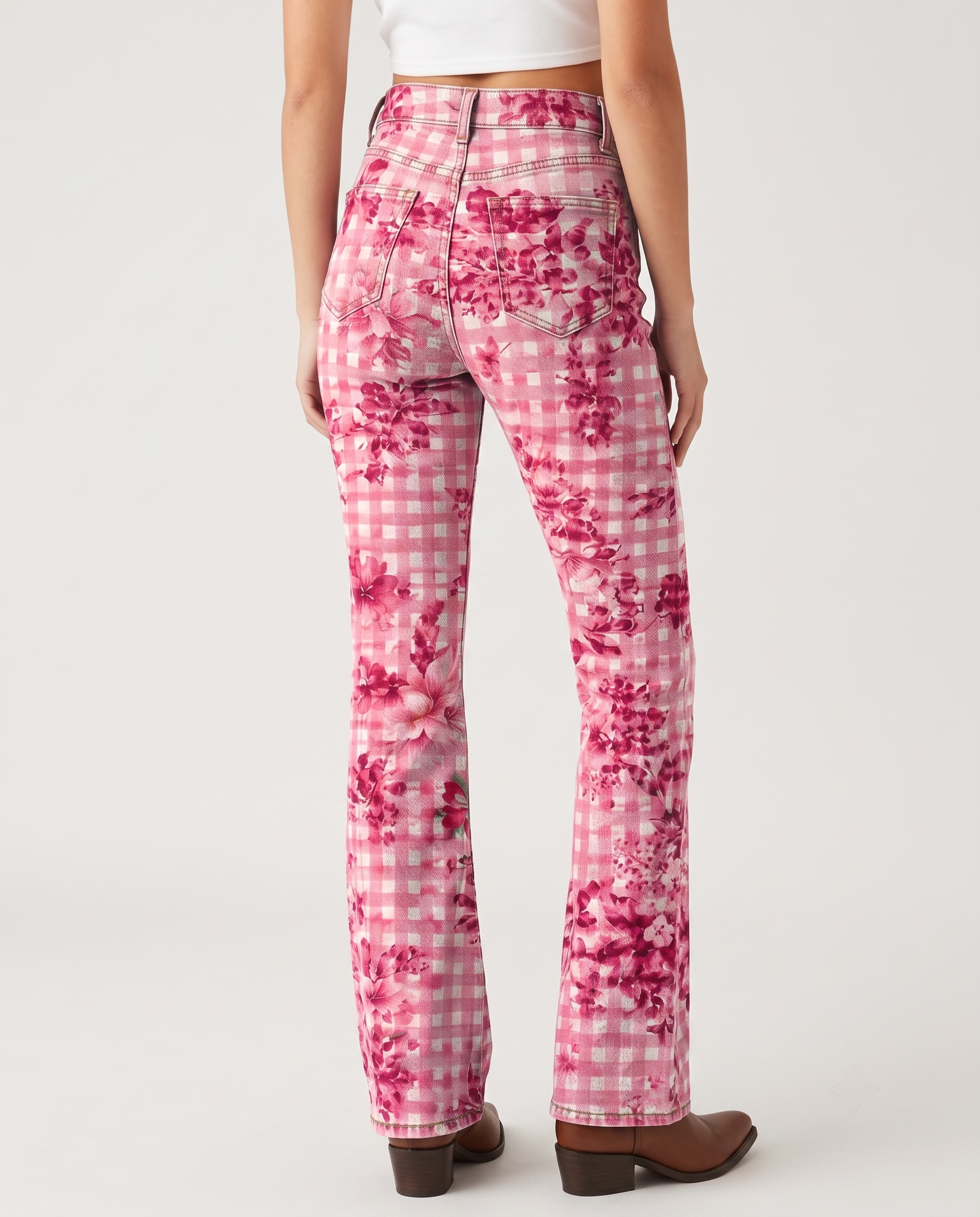 Desert Bloom Pink Bootcut Jeans – Back View – Riley – Pink