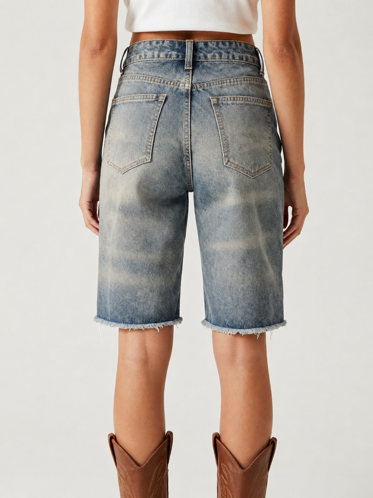 Indigo Paisley Bloom Denim Shorts – Back View – Riley – Dark Indigo