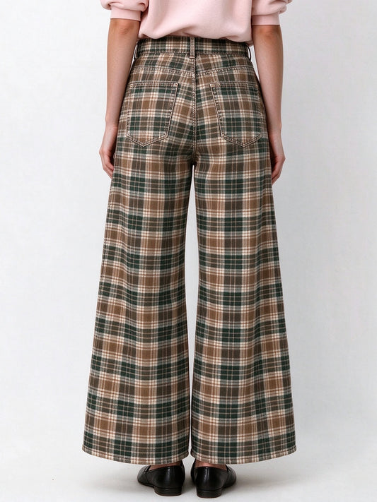 Frontier Trail Plaid Wide-Leg Jeans