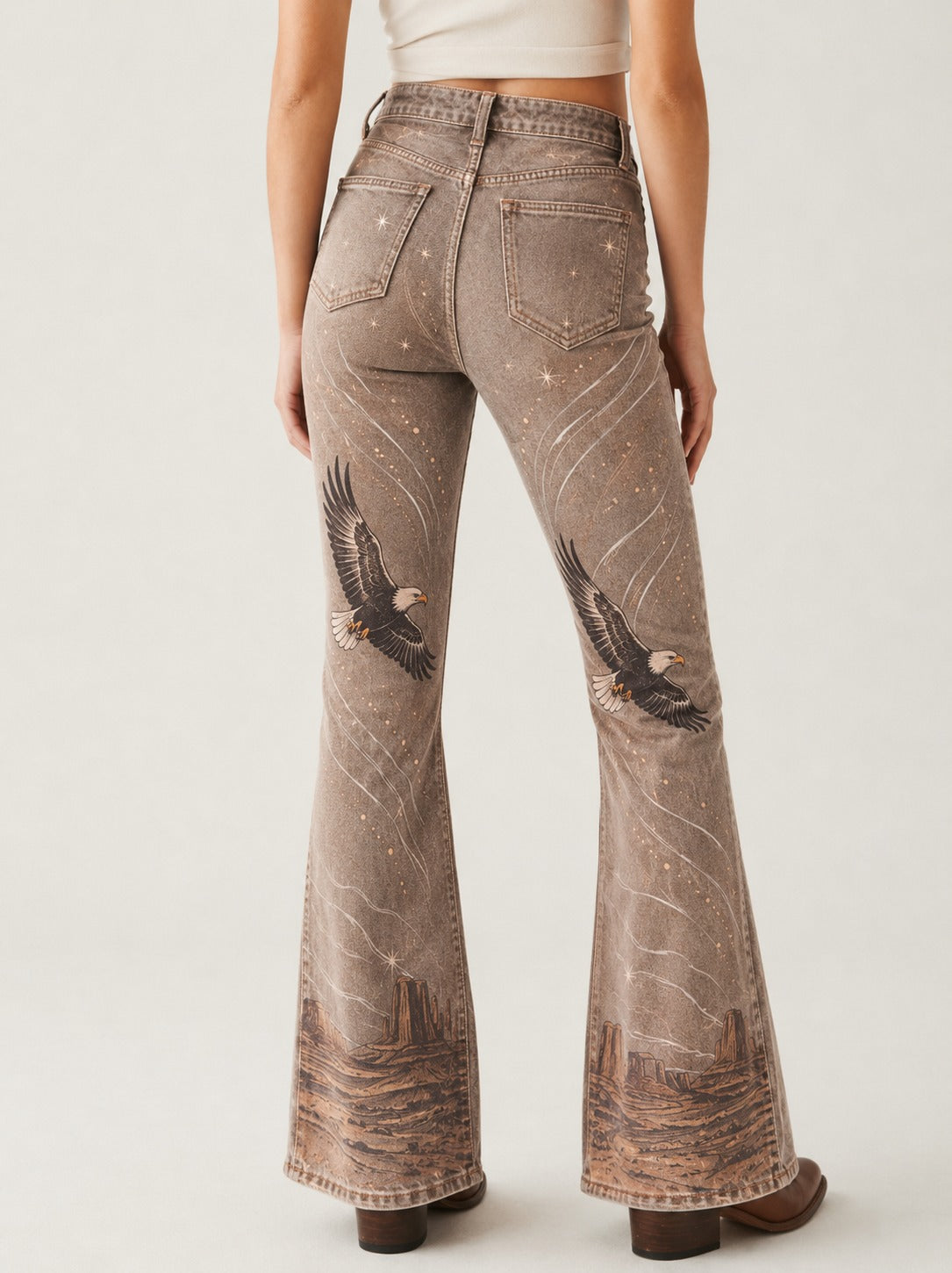 Desert Soar Taupe Bootcut Jeans – Back View – Riley – taupe