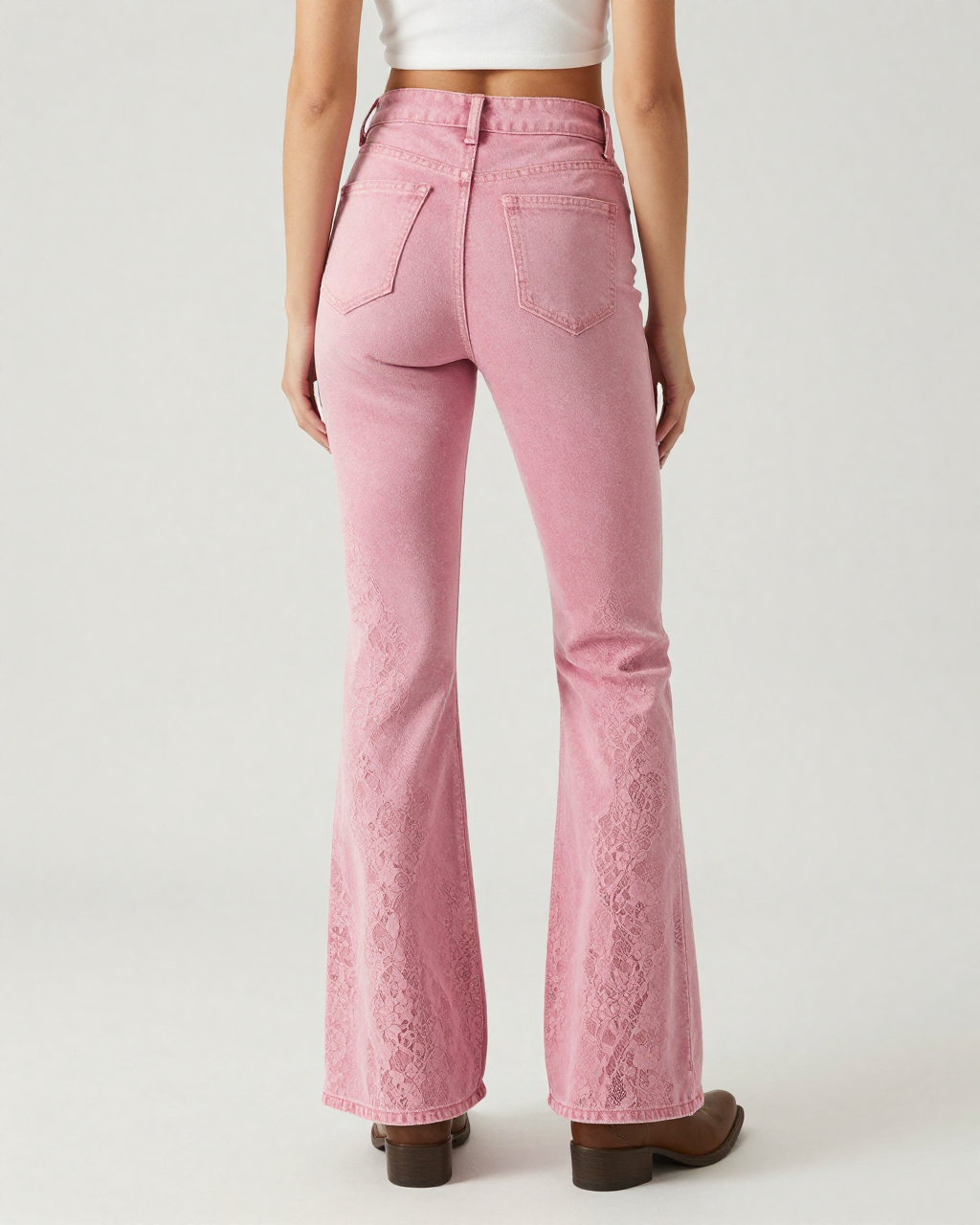 Pink Lace Gradient Bootcut Jeans – Back View – Riley – Dusty Pink