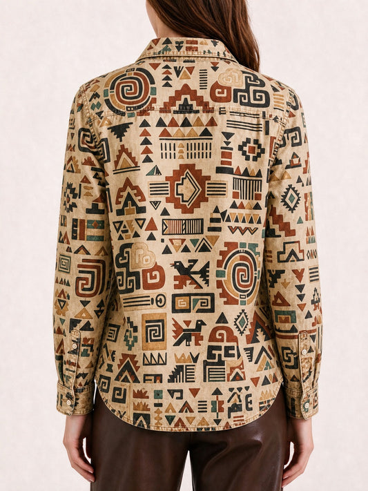 Golden Serpent Long Sleeve Denim Shirt