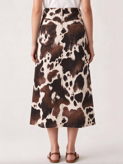 Cowhide Trail Ankle-Length Denim Skirt