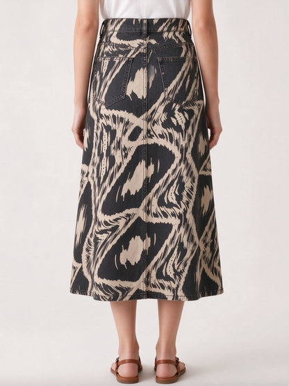 Prairie Ikat Ankle-Length Denim Skirt