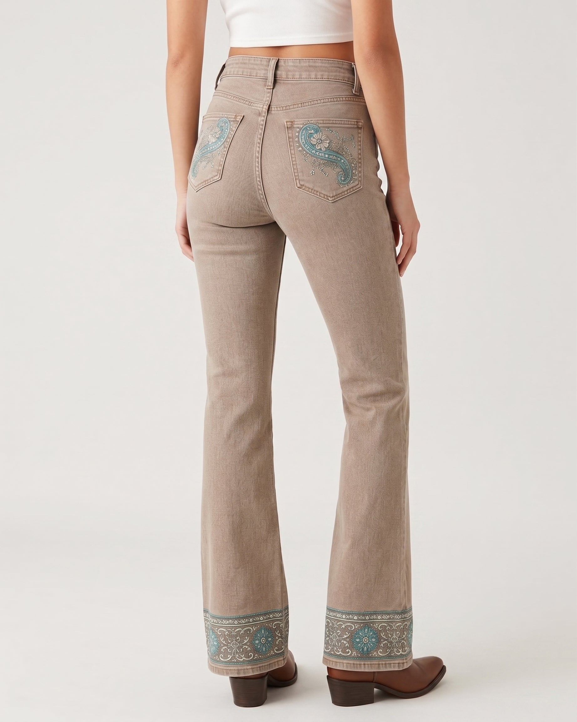 Dark Paisley Allover Bootcut Jeans – Back View – Riley – Dark Blue