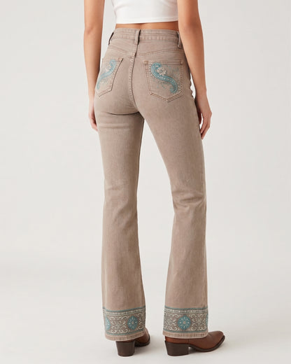 Dark Paisley Allover Bootcut Jeans – Back View – Riley – Dark Blue
