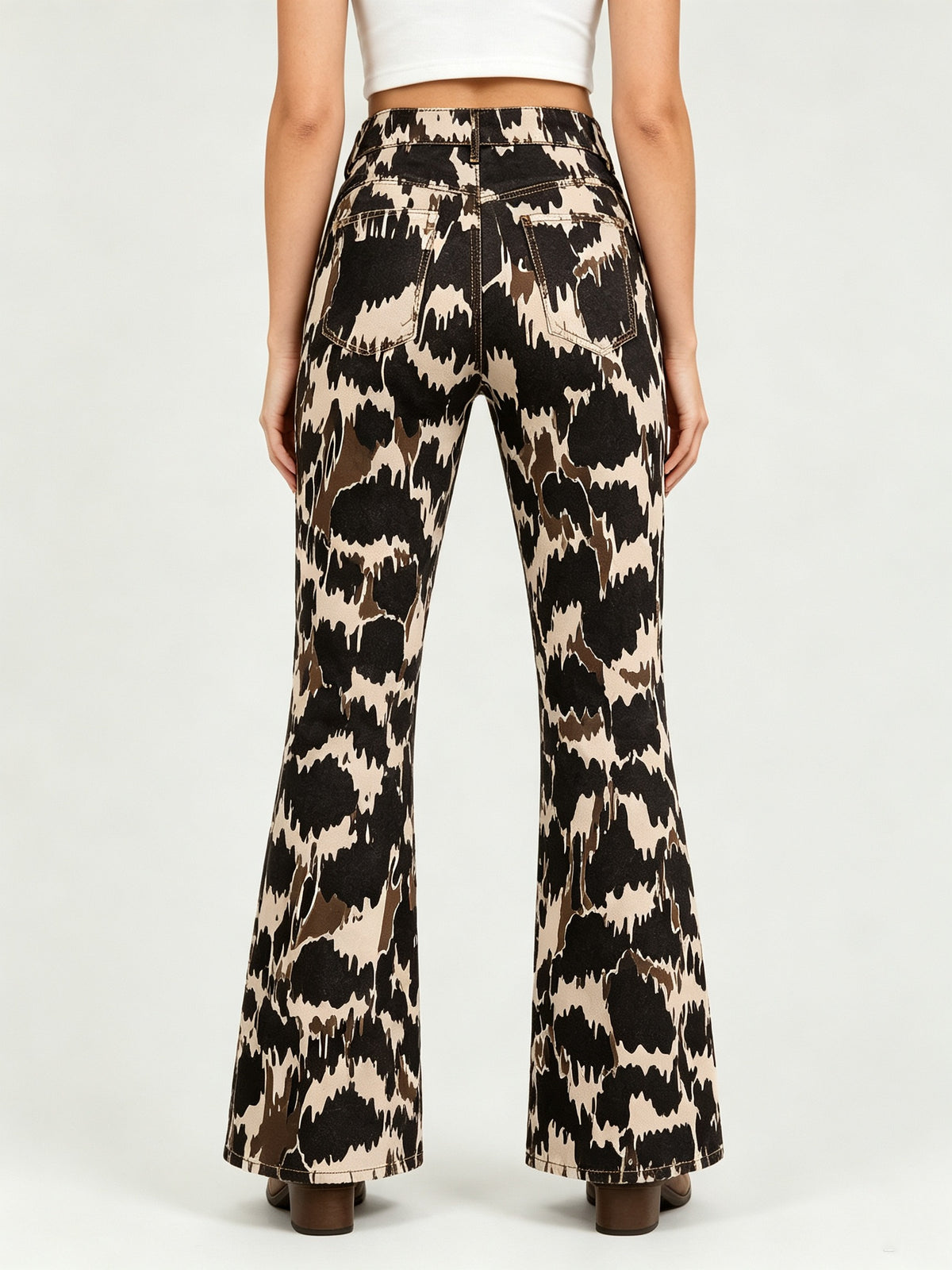 Desert Mirage Bootcut Jeans – Back View – Riley – black, beige, brown