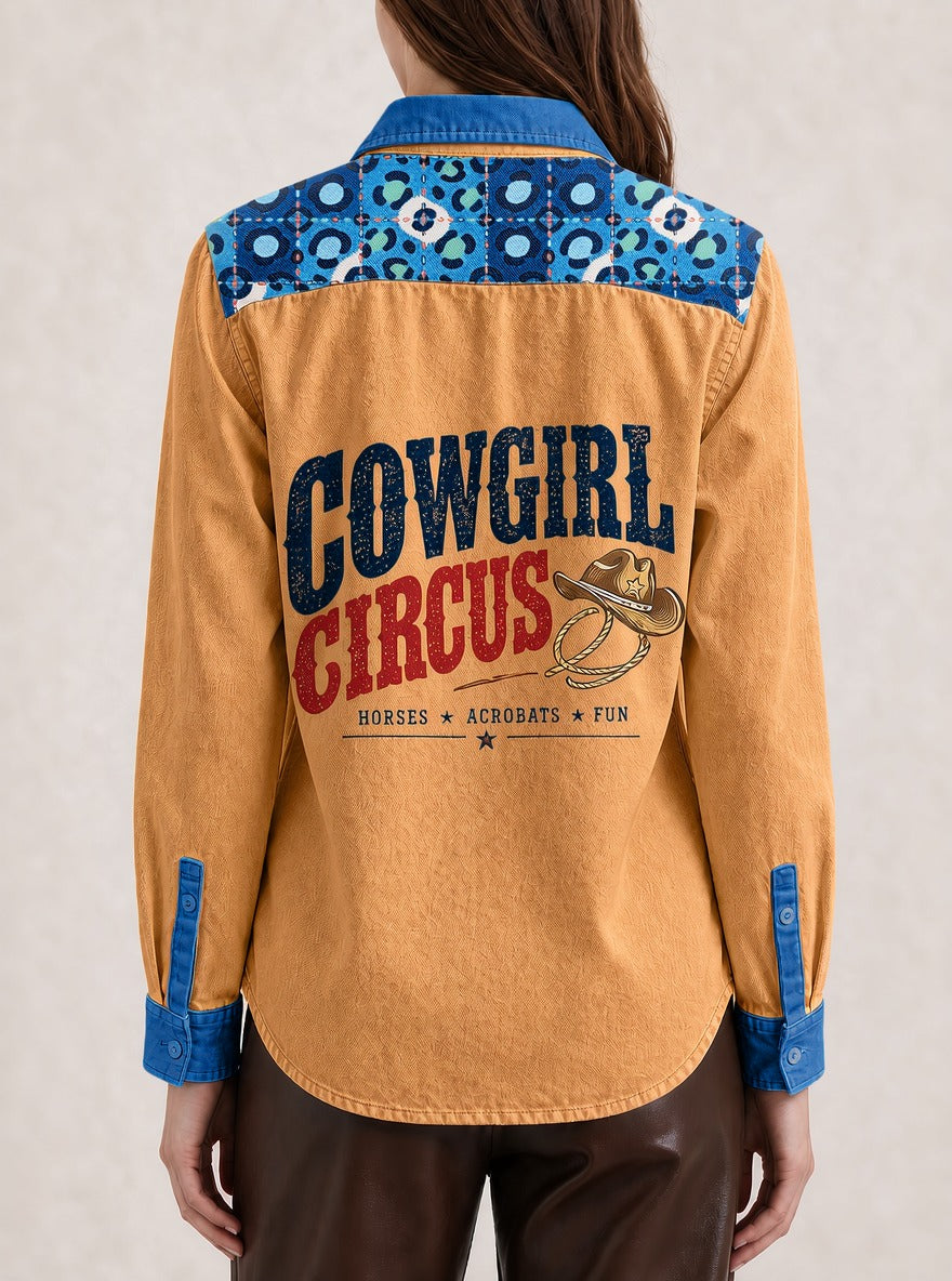 Bronco Patchwork Parade Long Sleeve Denim Shirt