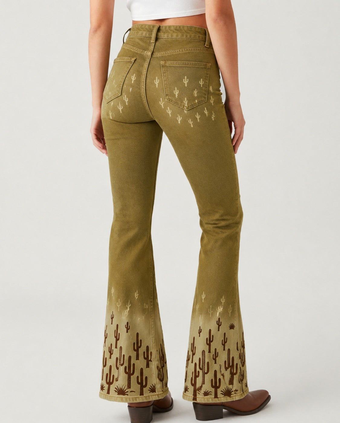 Desert Mirage Olive Bootcut Jeans – Back View – Riley – olive
