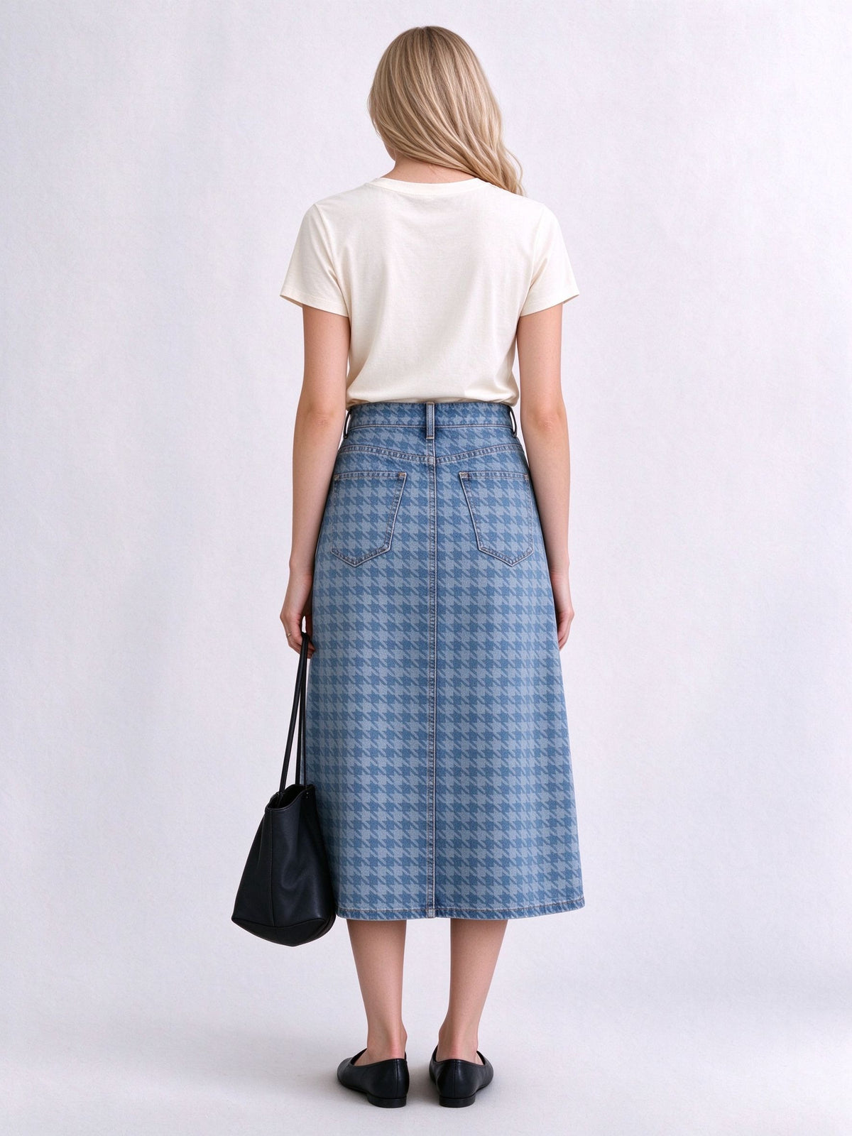 Prairie Houndstooth Ankle-Length Denim Skirt