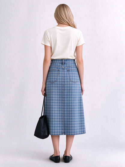 Prairie Houndstooth Ankle-Length Denim Skirt