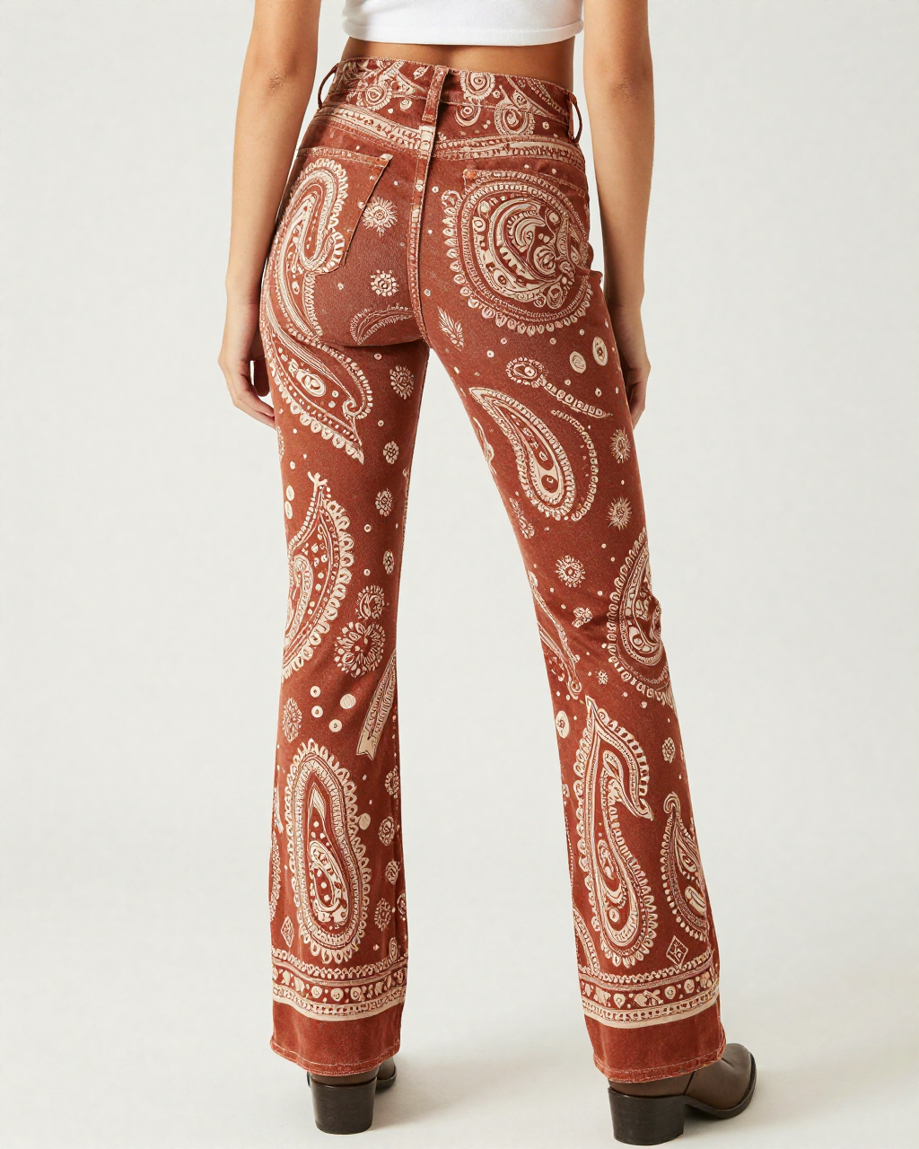 Giant Paisley Rust Bootcut Jeans – Back View – Riley – Rust / Cream