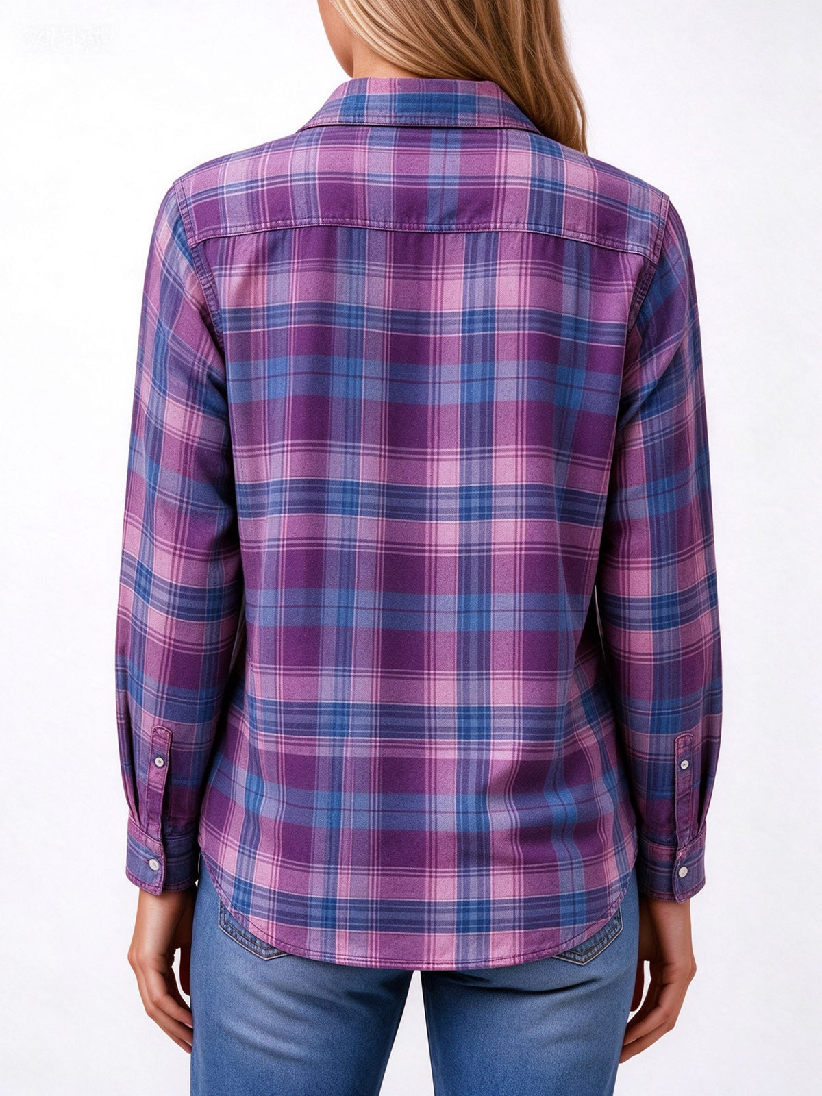 Rodeo Rose Plaid Long Sleeve Denim Shirt