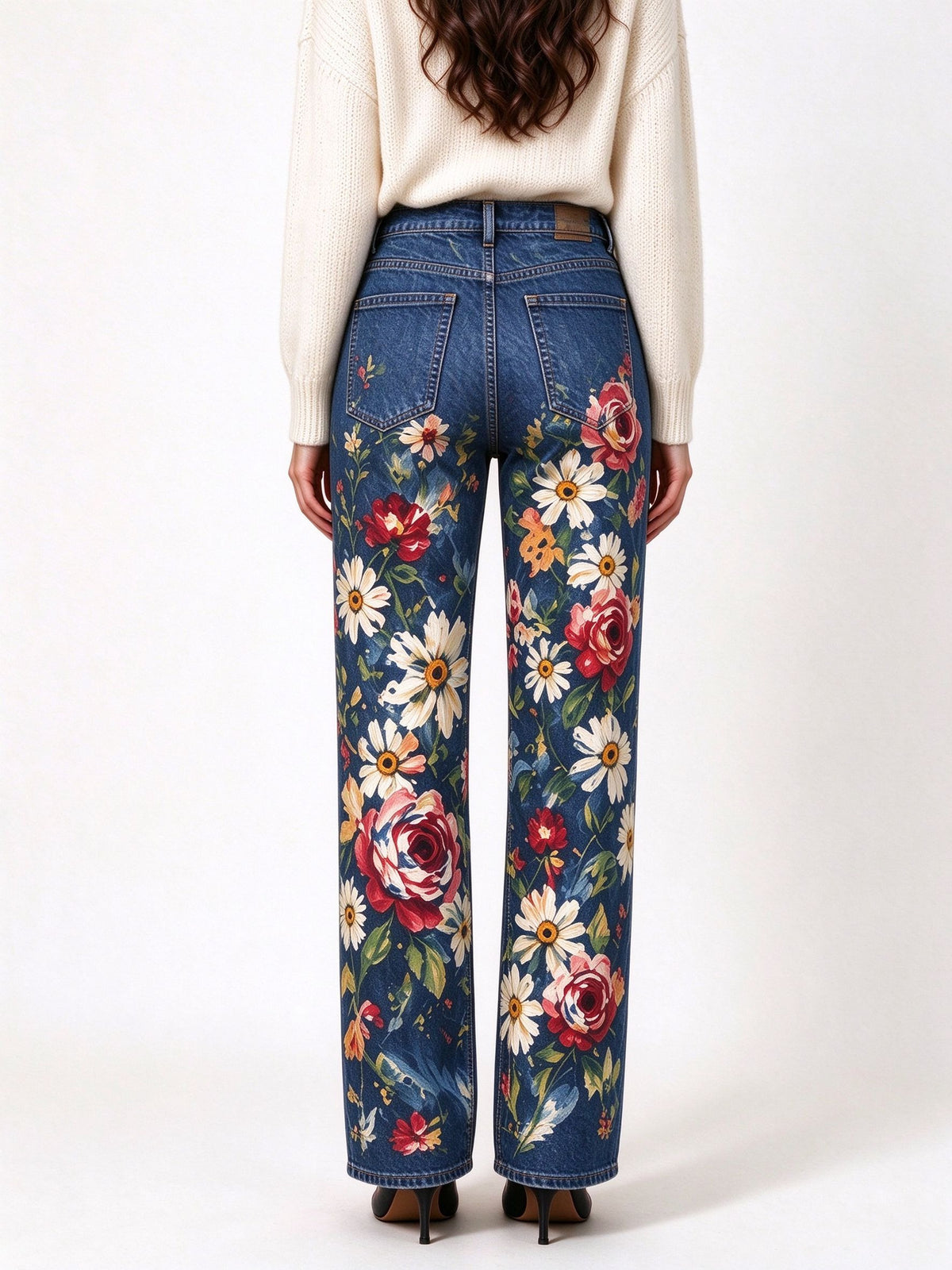 Rodeo Rose Patch Mid-Rise Straight-Leg Jeans