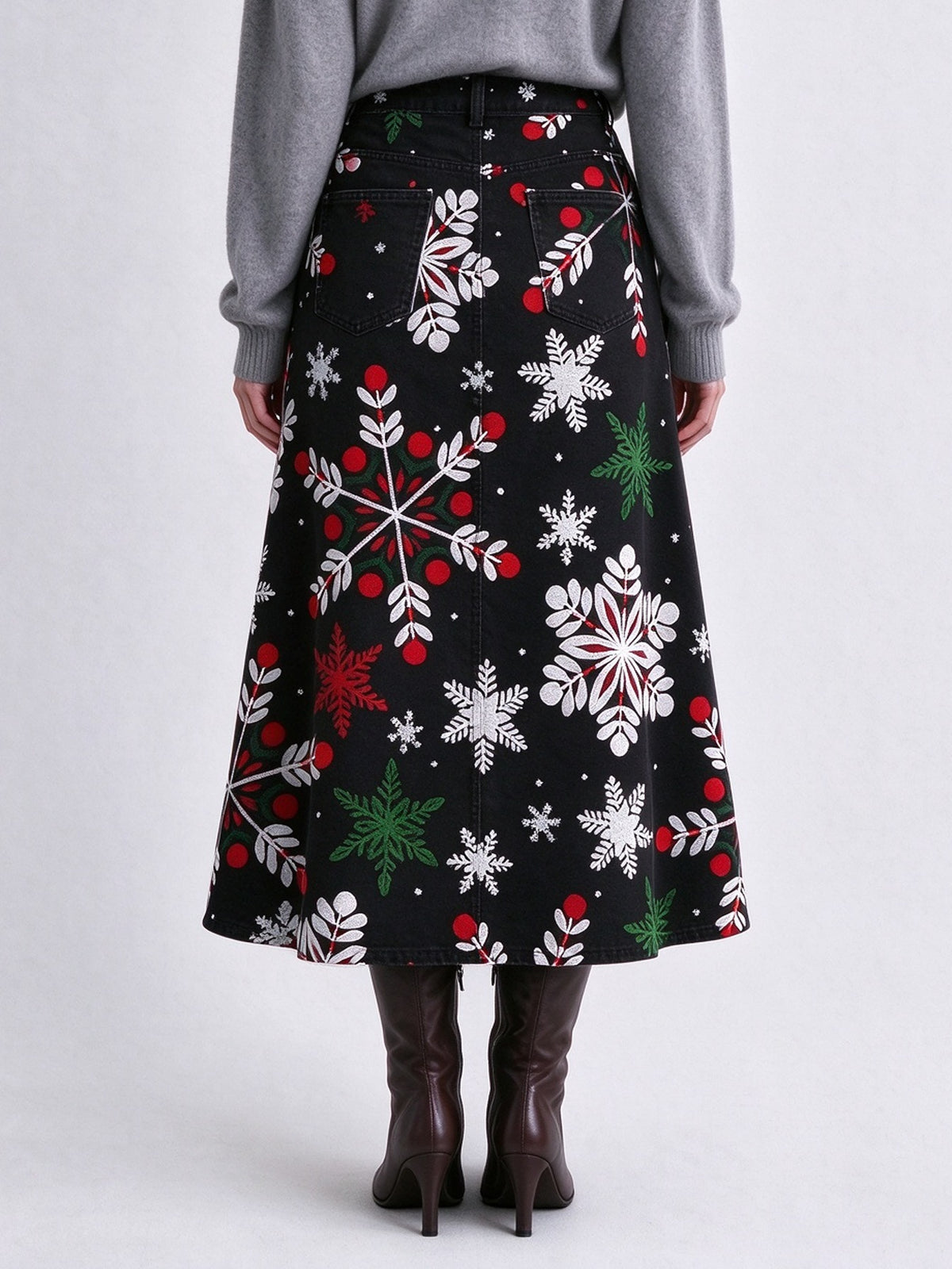 Snowflake Stampede Ankle-Length Denim Skirt