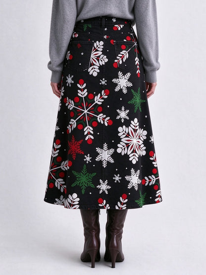 Snowflake Stampede Ankle-Length Denim Skirt