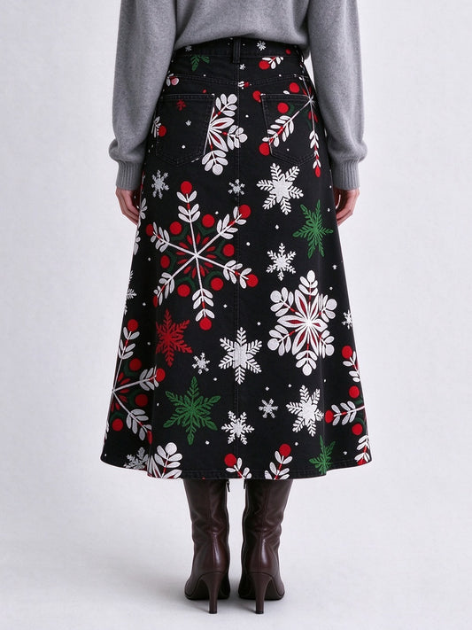 Snowflake Stampede Ankle-Length Denim Skirt