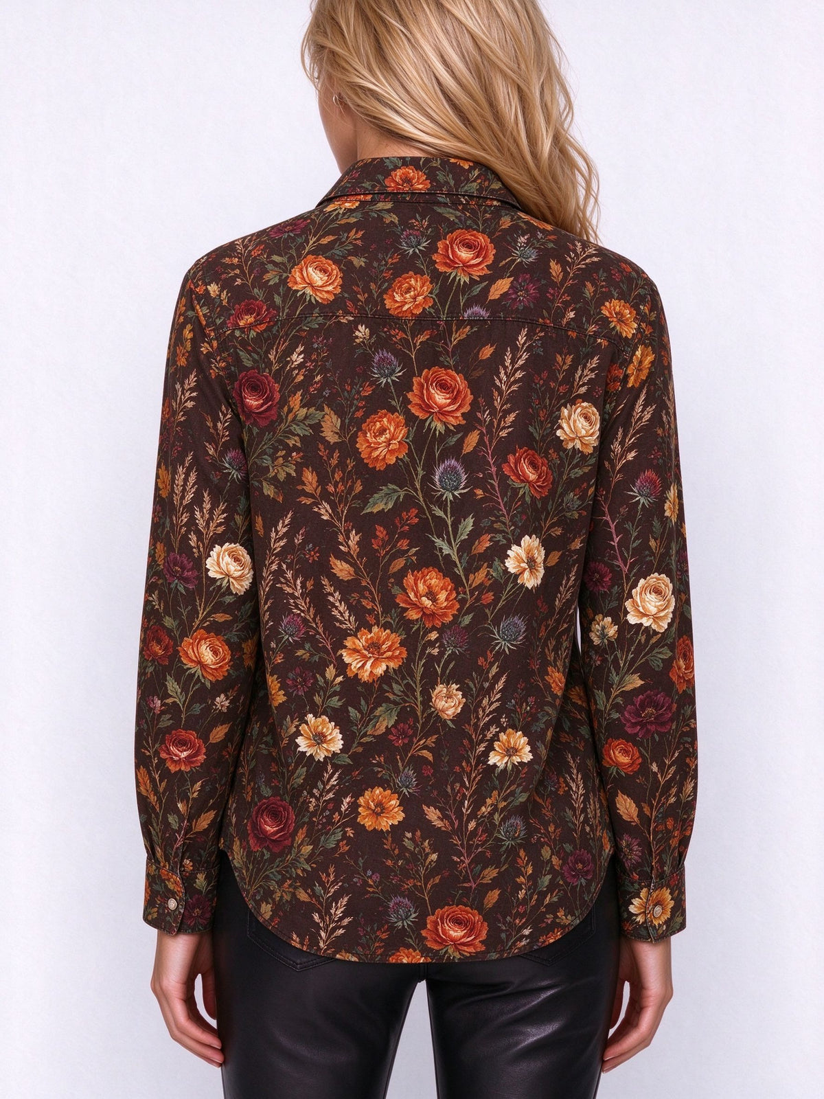 Rustic Trail Blossom Long Sleeve Denim Shirt