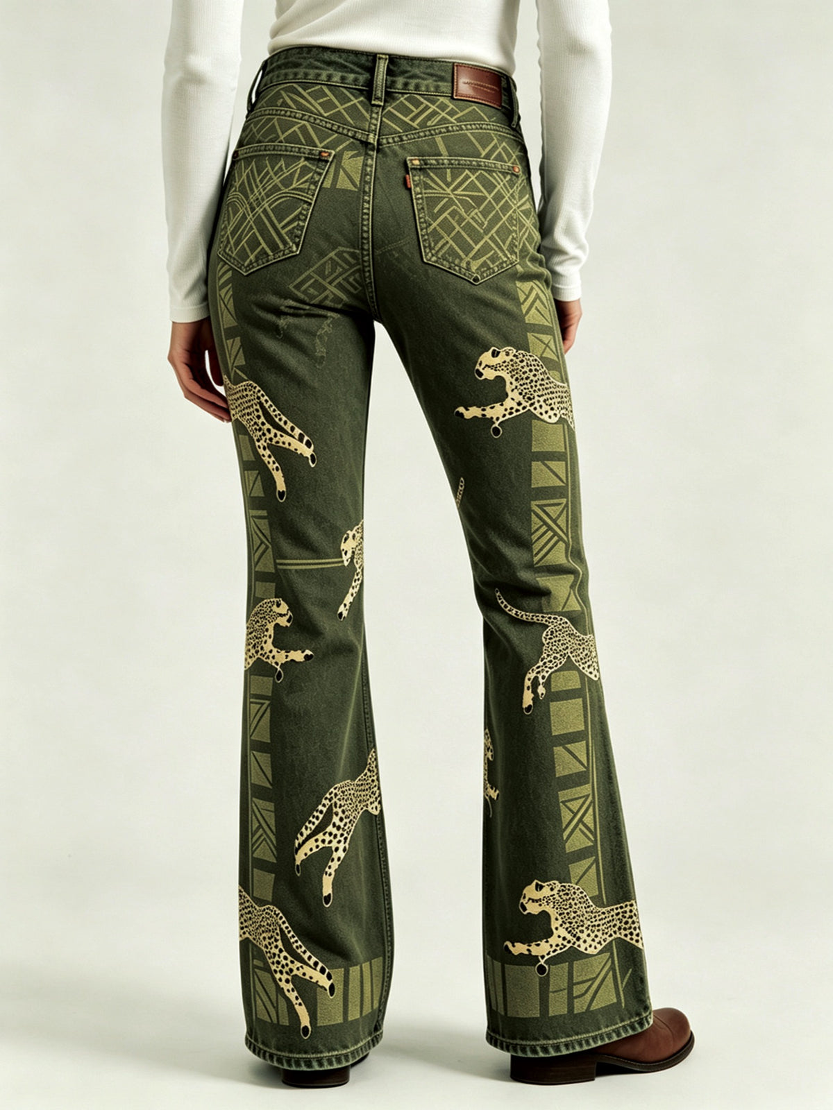 Cheetah Creek Bootcut Jeans – Back View – Riley – Olive Green