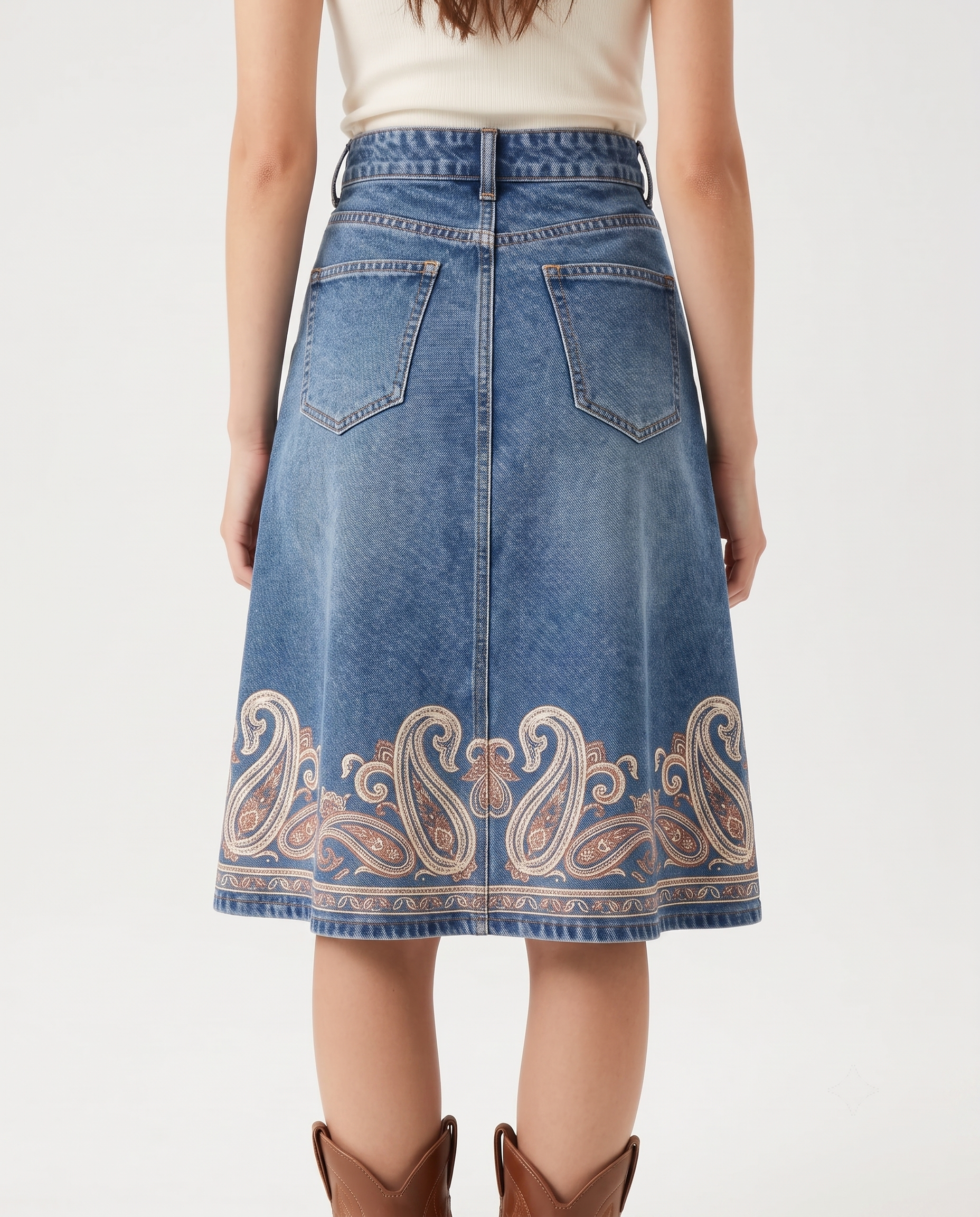 Blue Paisley Scrollwork RB-SKT03 – Back View – Jessie – Medium Blue