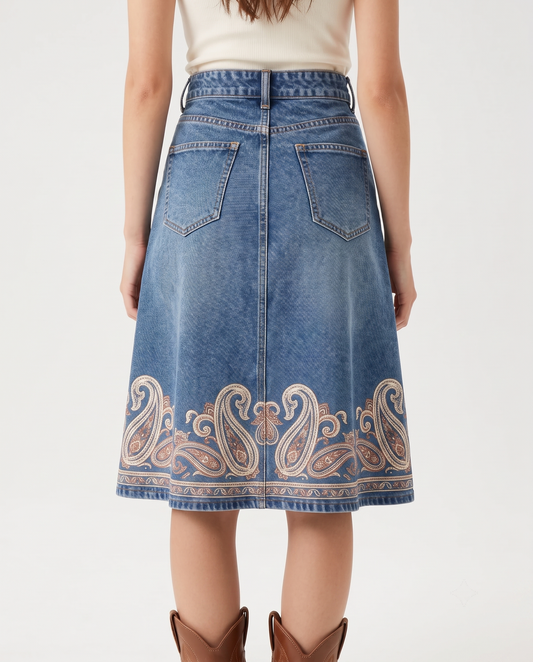 Blue Paisley Scrollwork RB-SKT03 – Back View – Jessie – Medium Blue