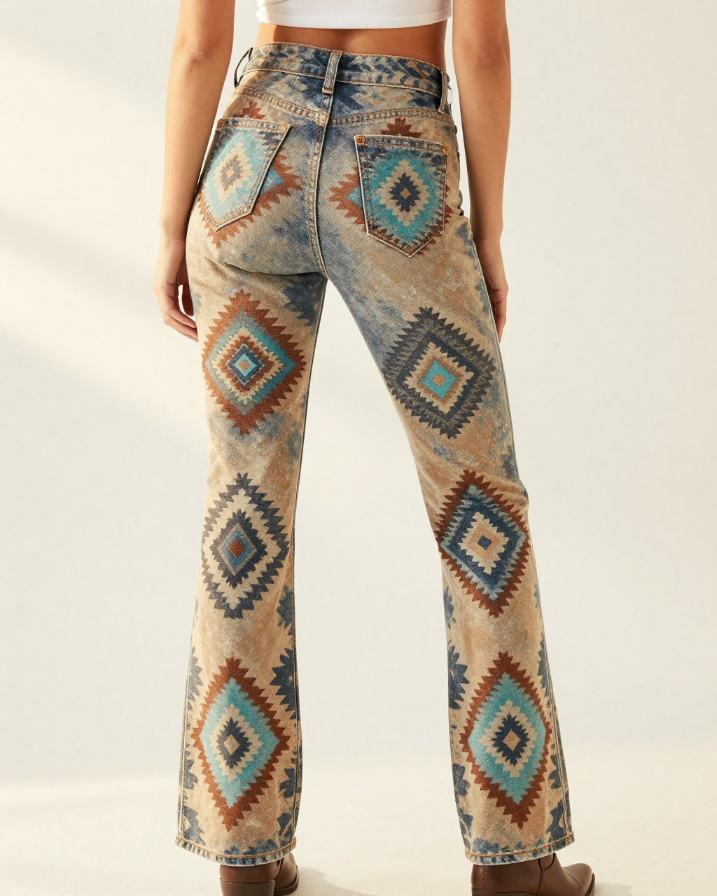 Desert Diamond Bootcut Jeans – Back View – Riley – Rust / Turquoise / Sand