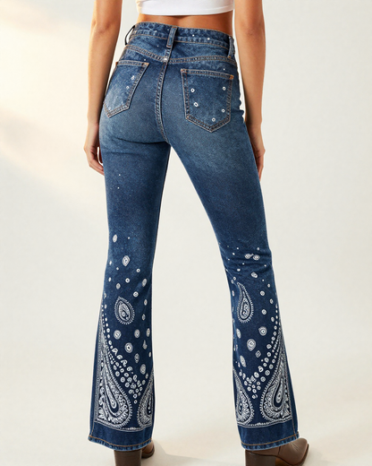 Midnight Navy Bandana Bootcut Jeans – Back View – Riley – Navy / White