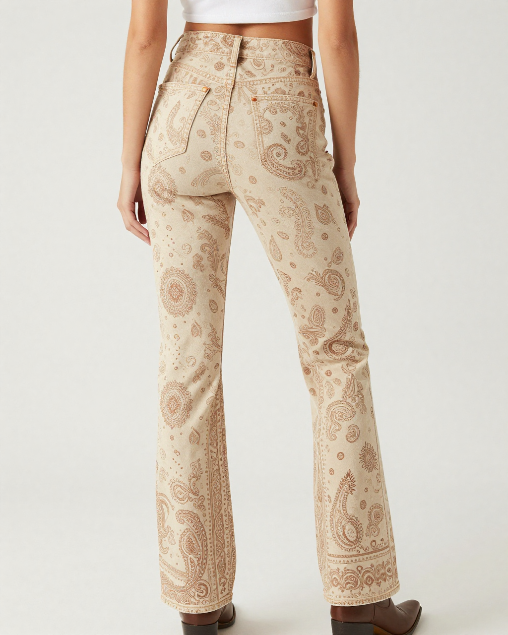 Cream Bandana Bootcut Jeans – Back View – Riley – Cream / Ivory