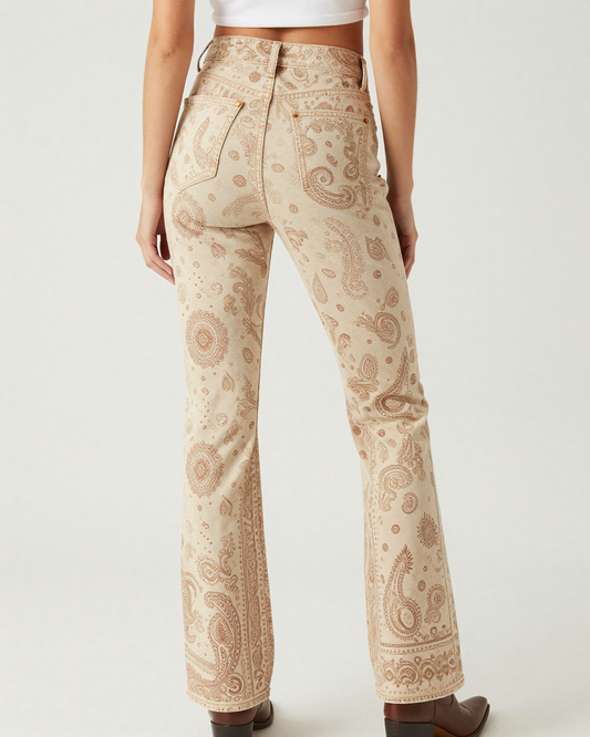 Cream Bandana Bootcut Jeans – Back View – Riley – Cream / Ivory