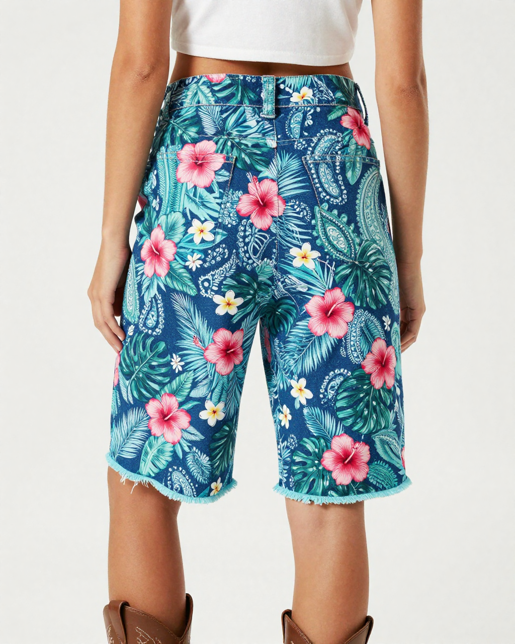 Hawaiian Tropical Paisley RB-BOT08 – Back View – Jessie – Ocean Teal / Green
