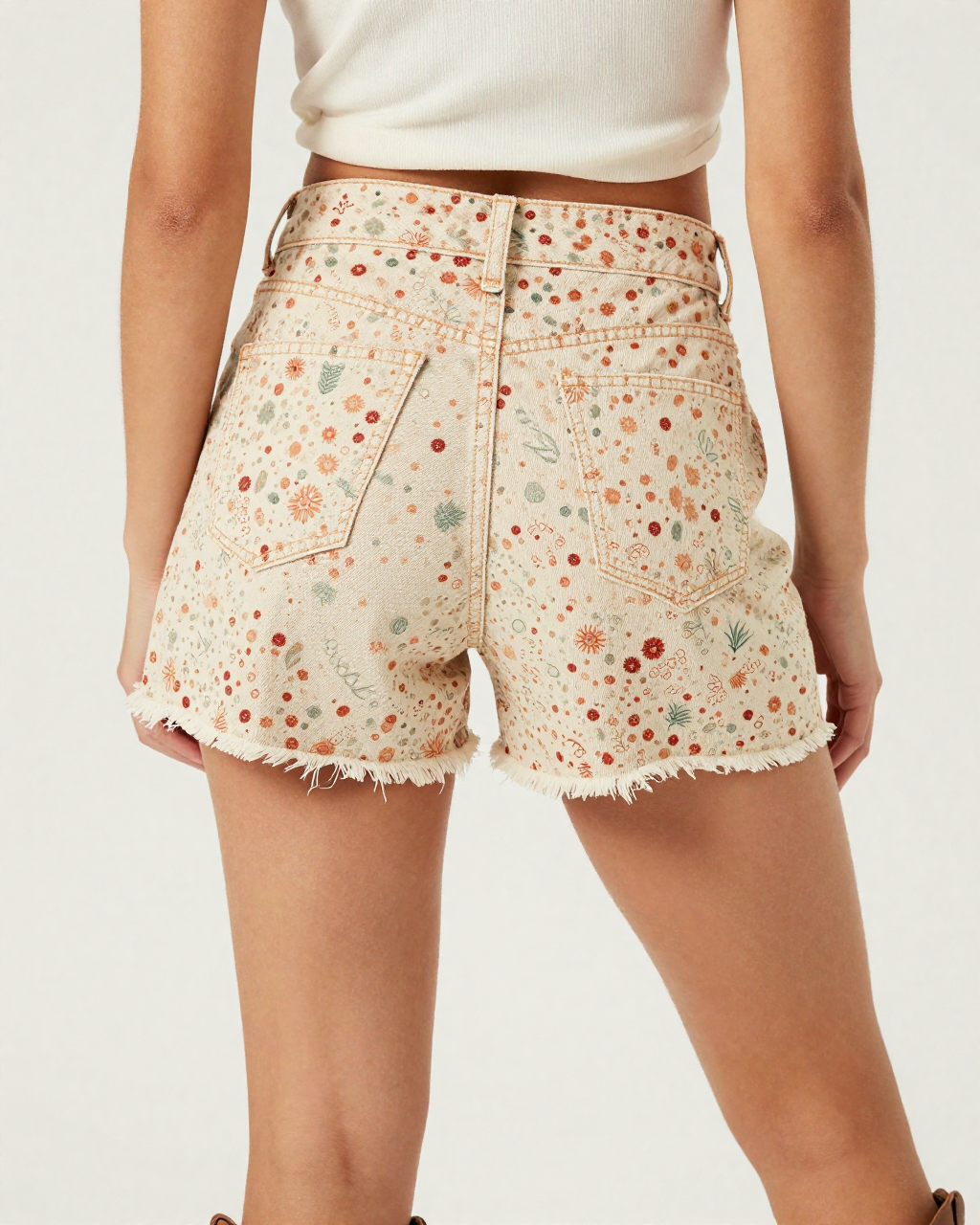 Honey Ditzy Denim Shorts – Back View – Jessie – Honey / Cream