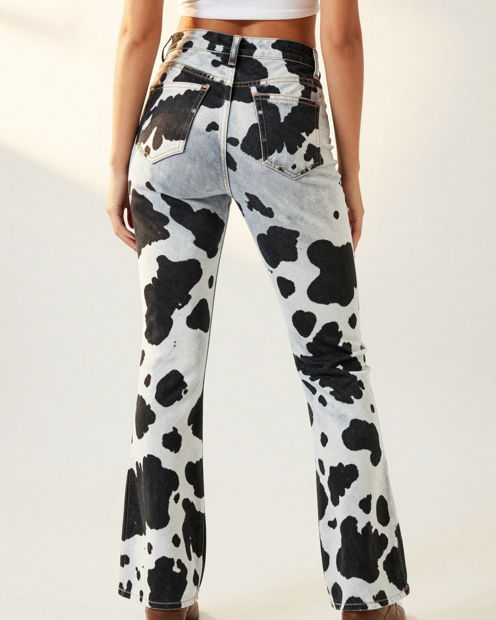 Black Cow Bold Bootcut Jeans – Back View – Riley – Black / White