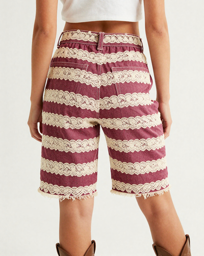 Lace Border Stripe Wine RB-BOT08 – Back View – Jessie – Ivory