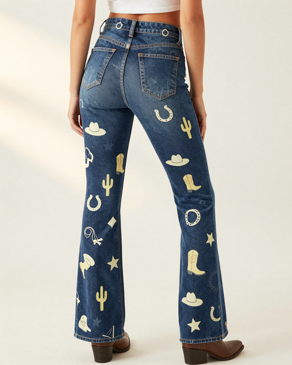 Cowgirl Toss Cool Bootcut Jeans – Back View – Riley – Navy / Pink / Cream