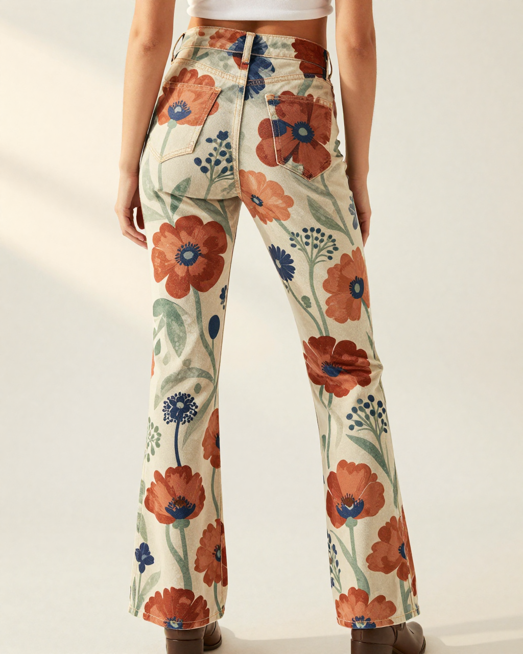Prairie Poppy Bootcut Jeans – Back View – Riley – Red / Green / Cream