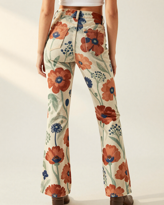 Prairie Poppy Bootcut Jeans – Back View – Riley – Red / Green / Cream