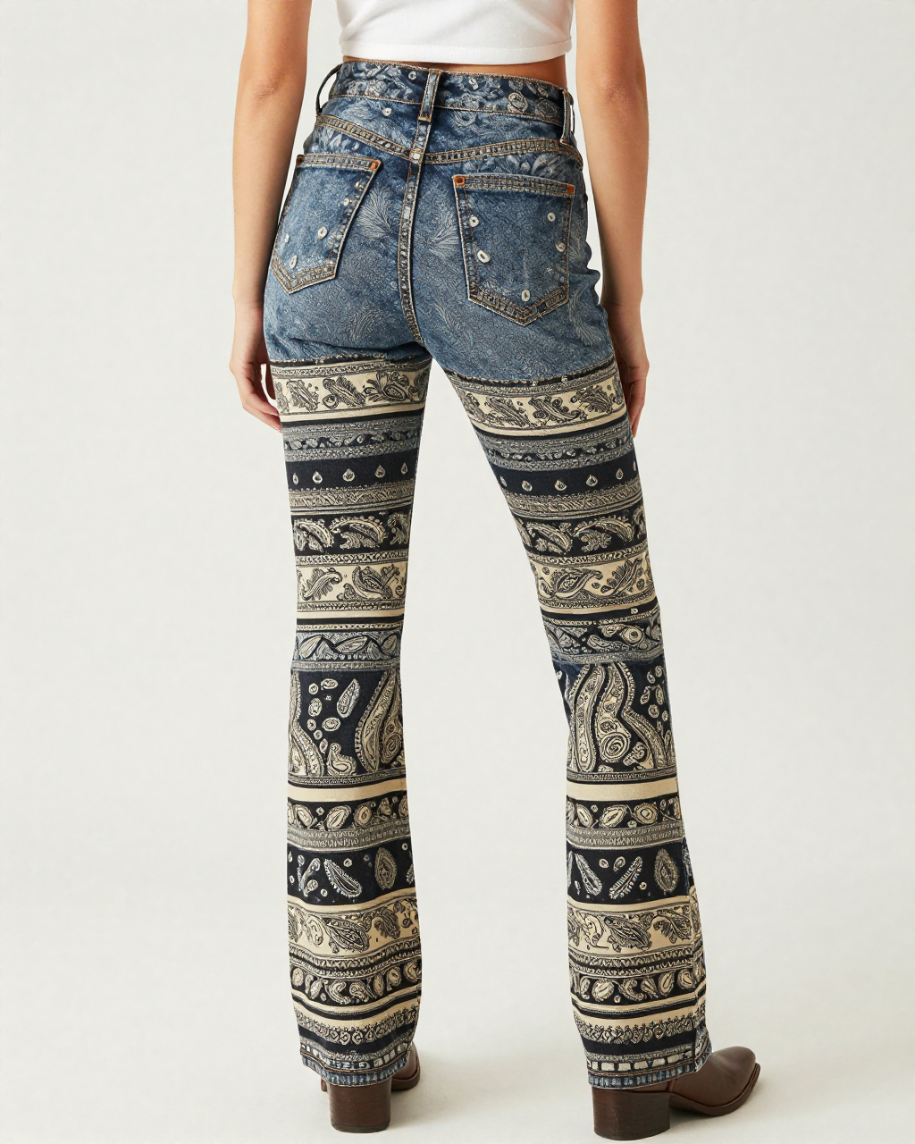 Paisley Stripe Black Bootcut Jeans – Back View – Riley – Black / Cream