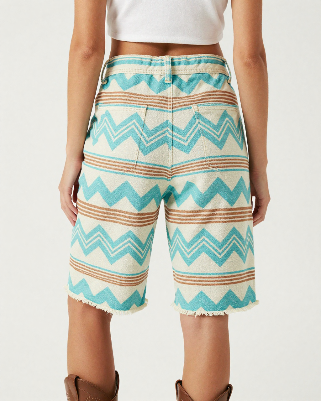 Cream Turquoise Zigzag Step RB-BOT08 – Back View – Jessie – Ivory
