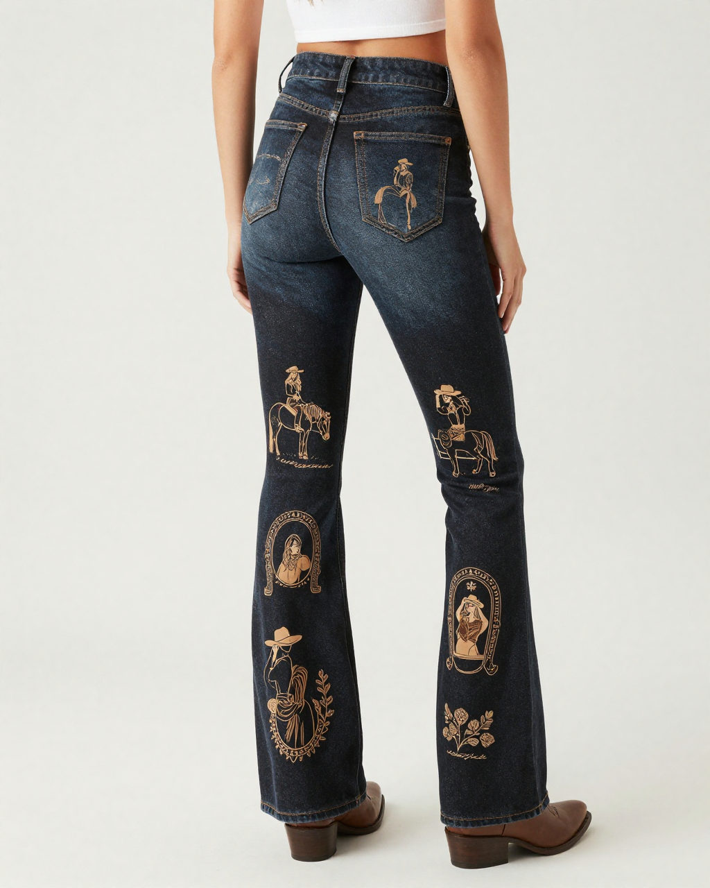 Cowgirl Toile Black Bootcut Jeans – Back View – Riley – Black / Cream