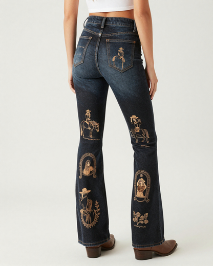 Cowgirl Toile Black Bootcut Jeans – Back View – Riley – Black / Cream