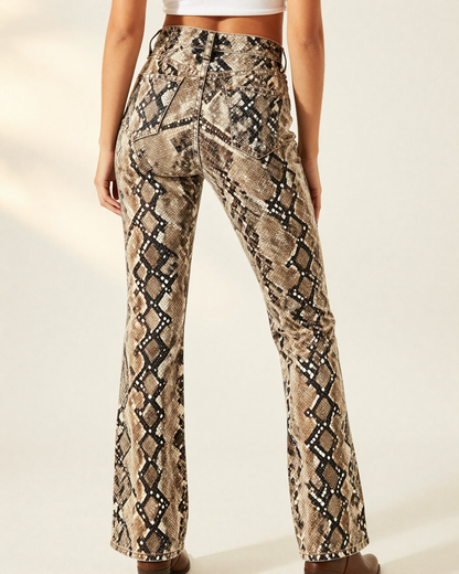 Desert Python Bootcut Jeans – Back View – Riley – Saddle Tan / Chocolate