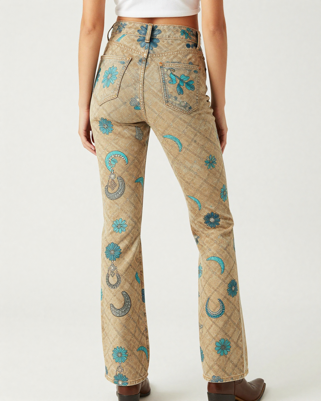 Squash Blossom Bootcut Jeans – Back View – Riley – Tan / Brown