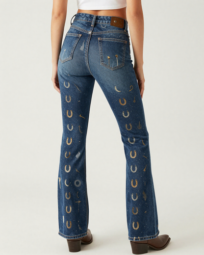 Tack Room Navy Bootcut Jeans – Back View – Riley – Navy / White