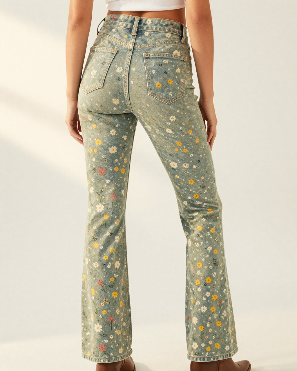 Wildflower Scatter Bootcut Jeans – Back View – Riley – Multi / Sage